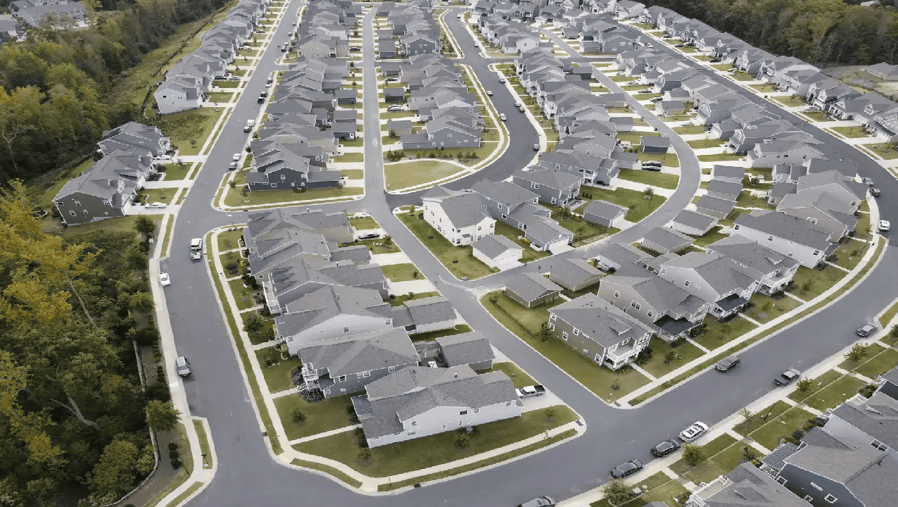 Aerial view of a well-kept residential neighborhood in Camas, Washington, highlighting organized streets, modern homes, and community layout suited to professional HOA management services.