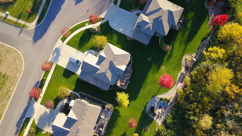 Aerial view of a well-maintained residential neighborhood with homes, streets, and landscaped yards in Snohomish, Washington.