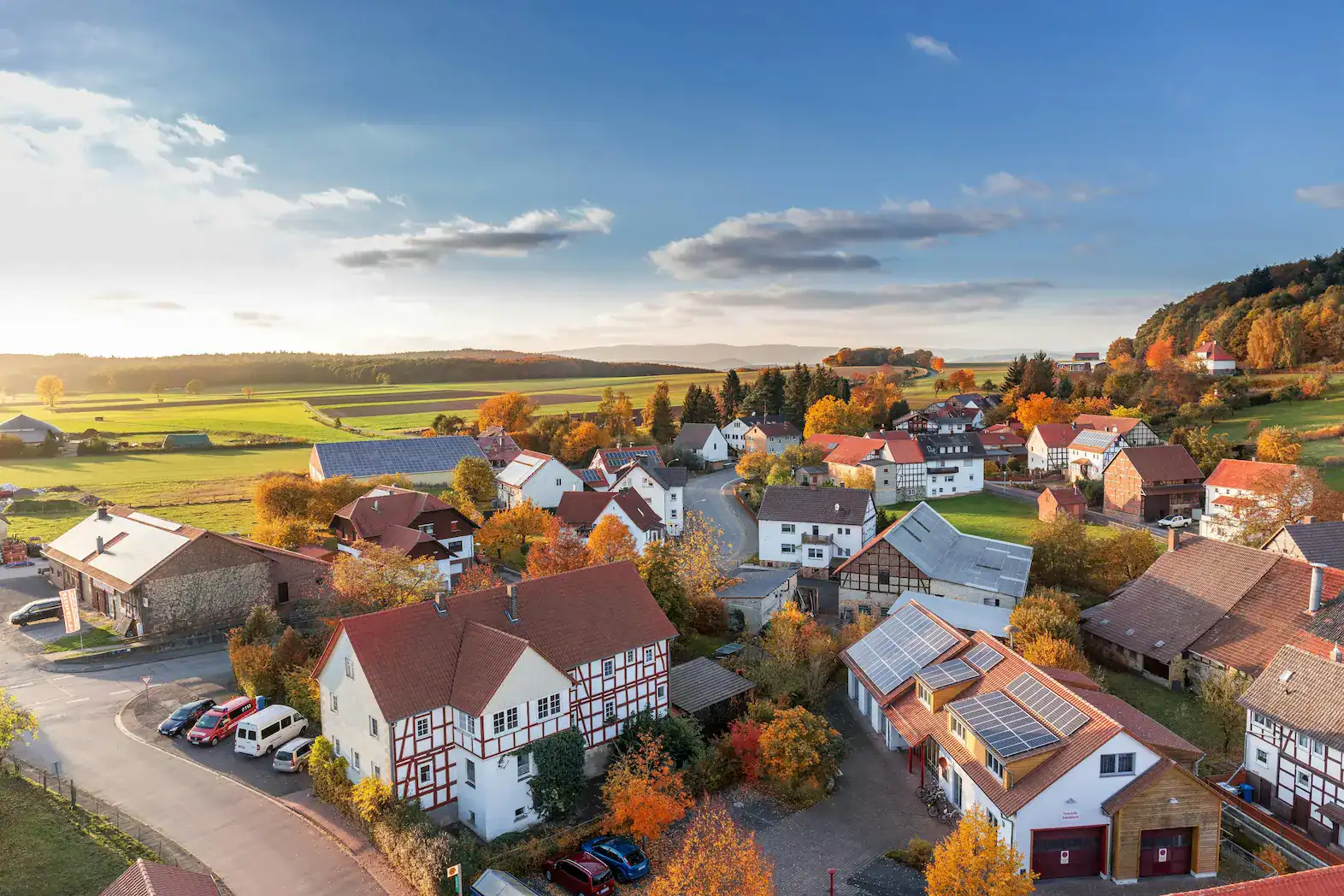 Aerial view of a peaceful residential neighborhood with homes, streets, and surrounding landscape representing community living in Vancouver, Washington.