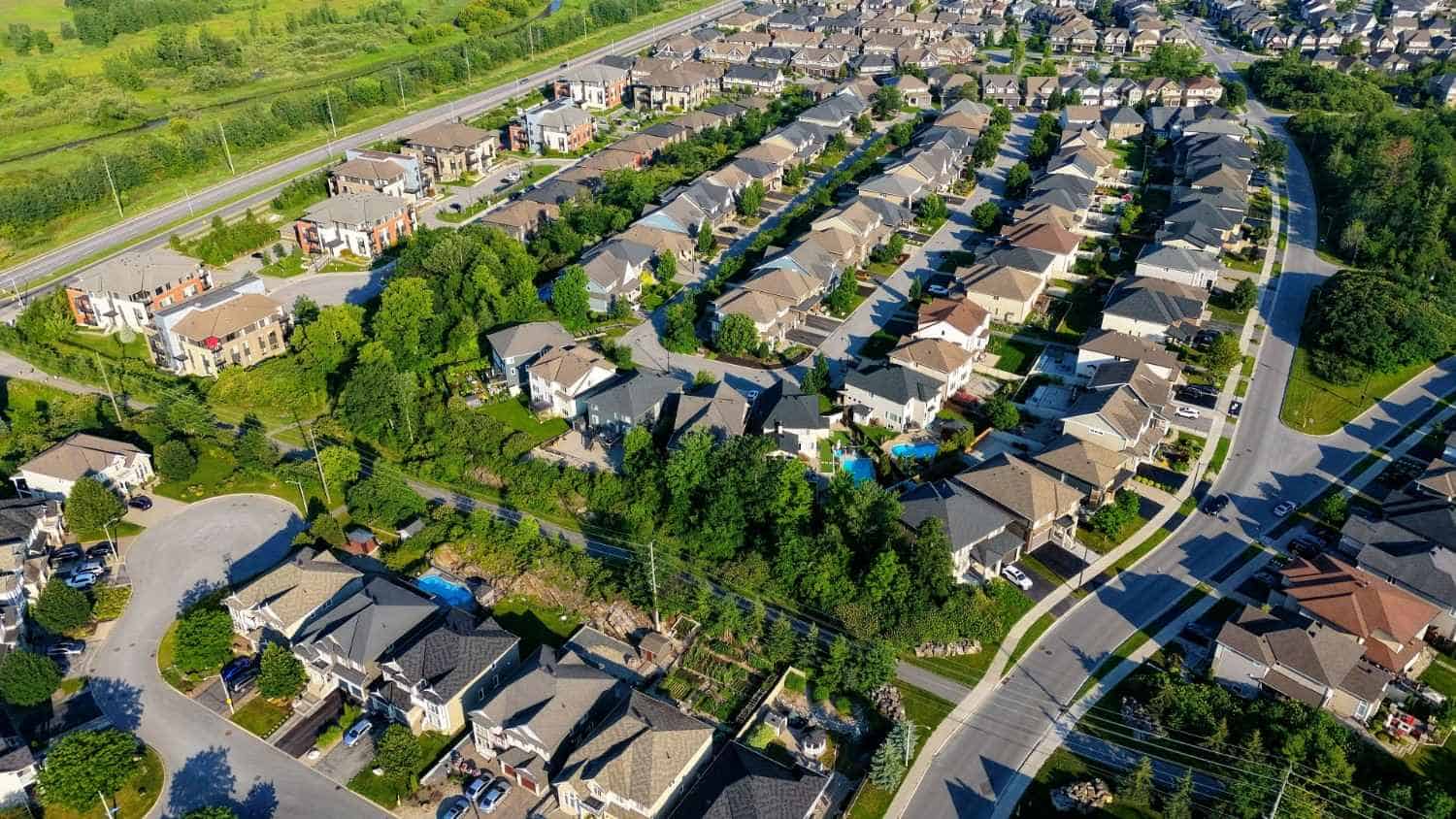 Aerial view of a well-maintained residential neighborhood managed by a professional HOA and community association management company.