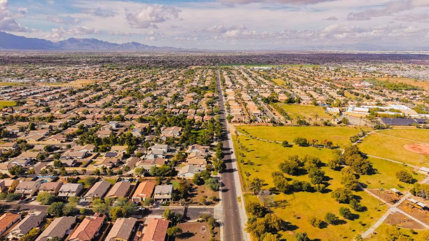 Aerial view of a residential neighborhood served by professional HOA management in Spokane.